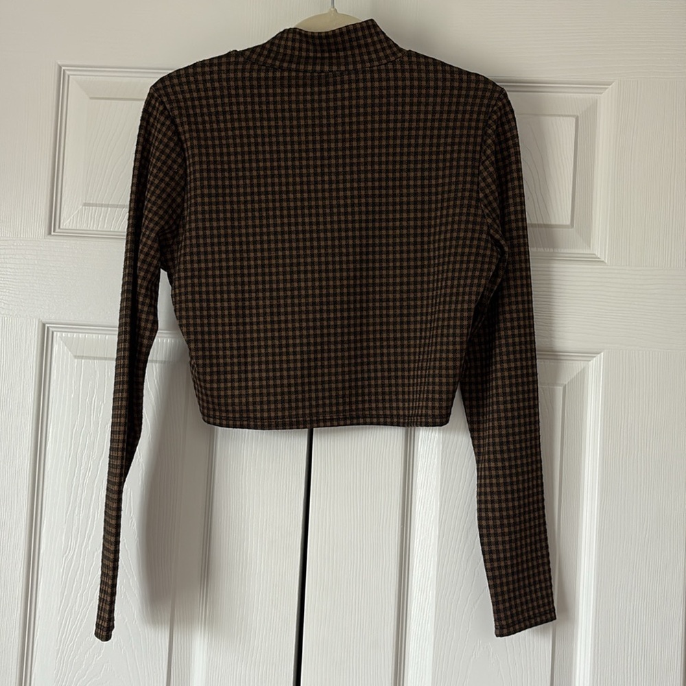 SADIE & SAGE Brown and Black Houndstooth Long Sleeve Top NWT - Picture 3 of 9